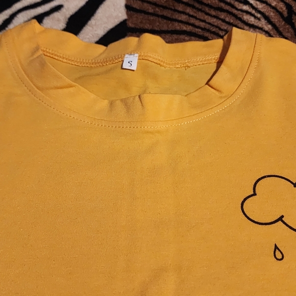 Y2K Yellow Crop Top with Cloud And Rain Design Size Small - Picture 5 of 6